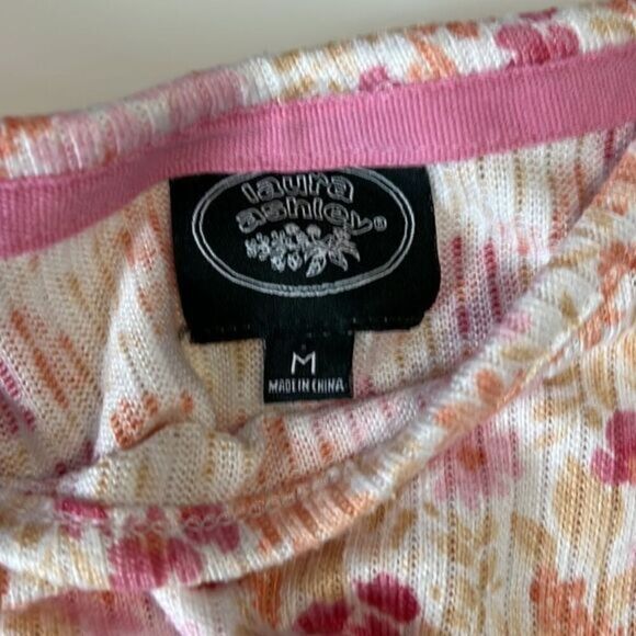 Laura Ashley Floral Pink, Yellow, Orange Print Tank Top & Short Set Pajamas Sz M - Picture 14 of 14